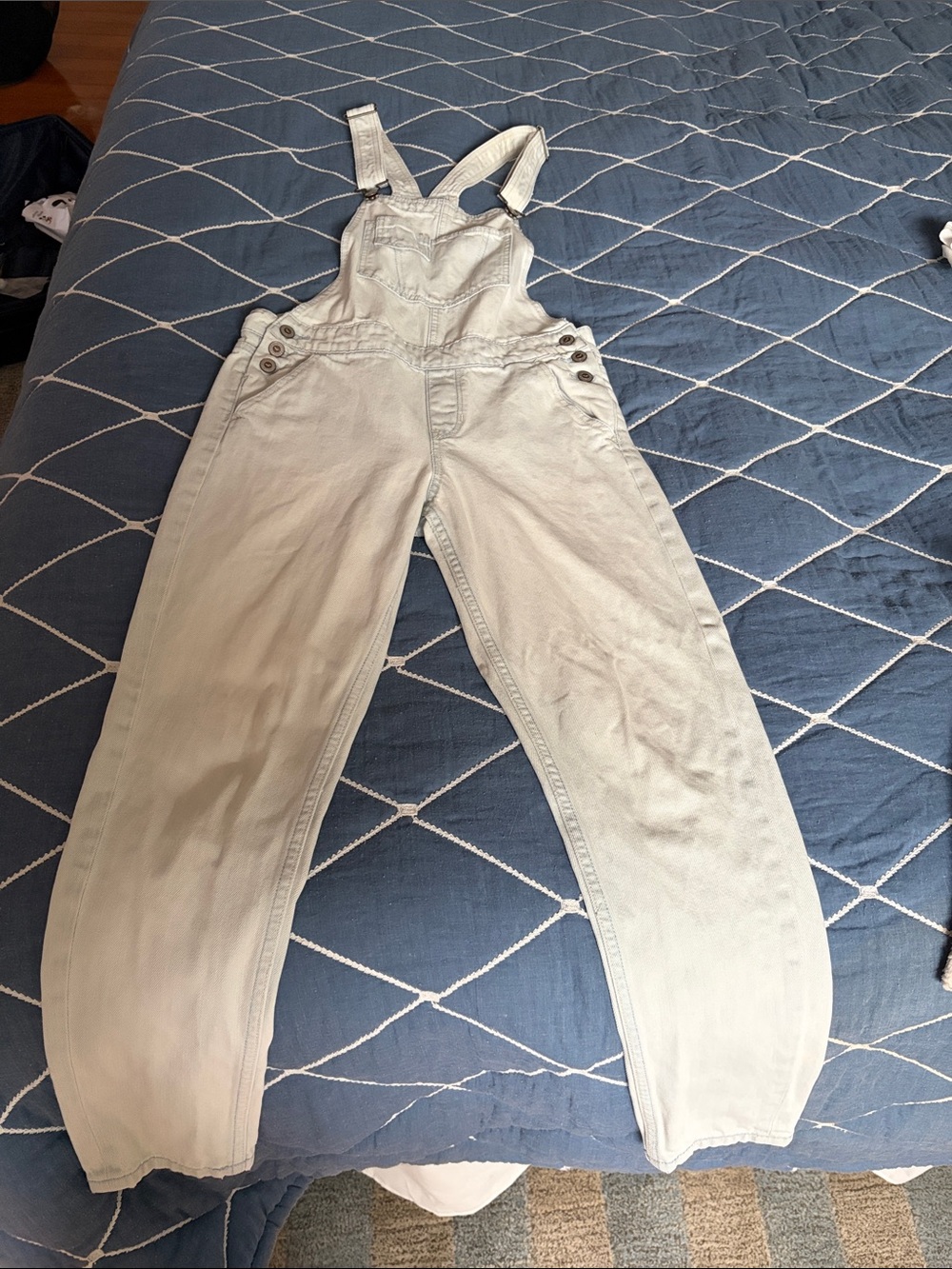 Hollister Light Gray Denim Overalls - Casual Bib Jumpsuit